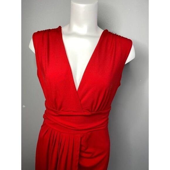 VENUS Red Surplice Plunging Neckline Ruched Slinky Dress Sz Small - Picture 2 of 8